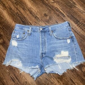 Levi's 501 Size 28 Womens Button Fly Distressed Cut Off Jean Shorts